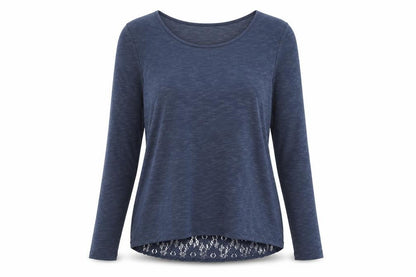 Next Womens Blue Polyester Basic T-Shirt Size 10 Boat Neck - lace detail to back.