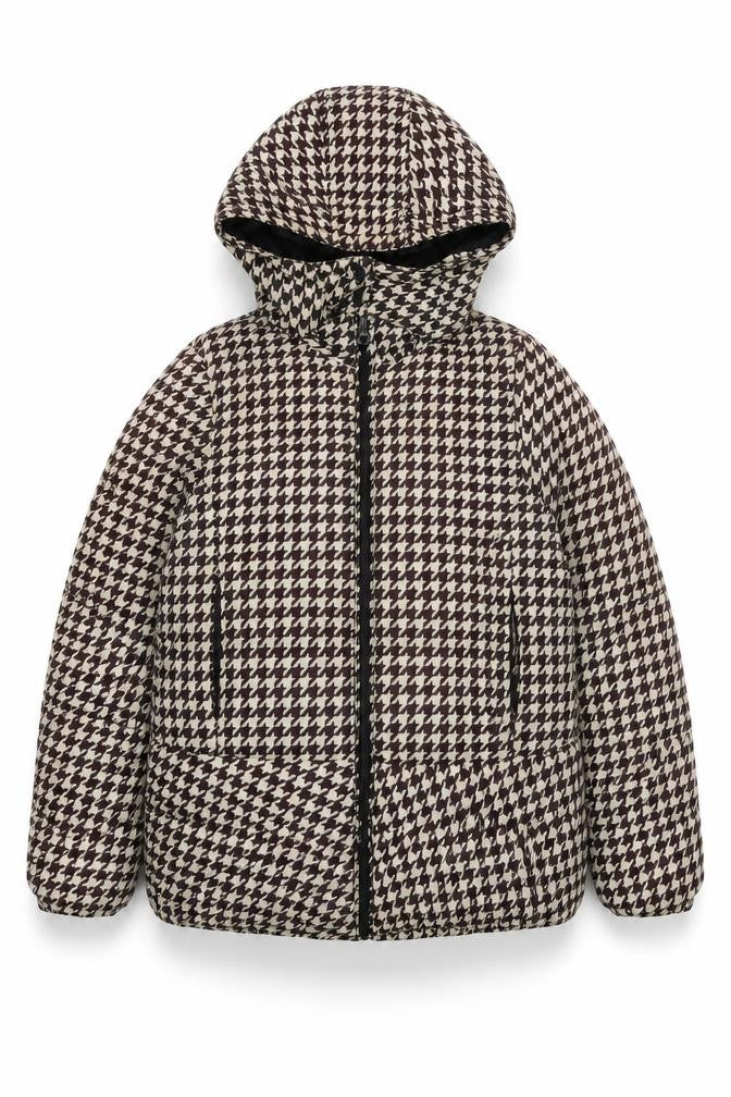 Front view of OVS girls’ brown puffer jacket coat, size 13-14, years zip