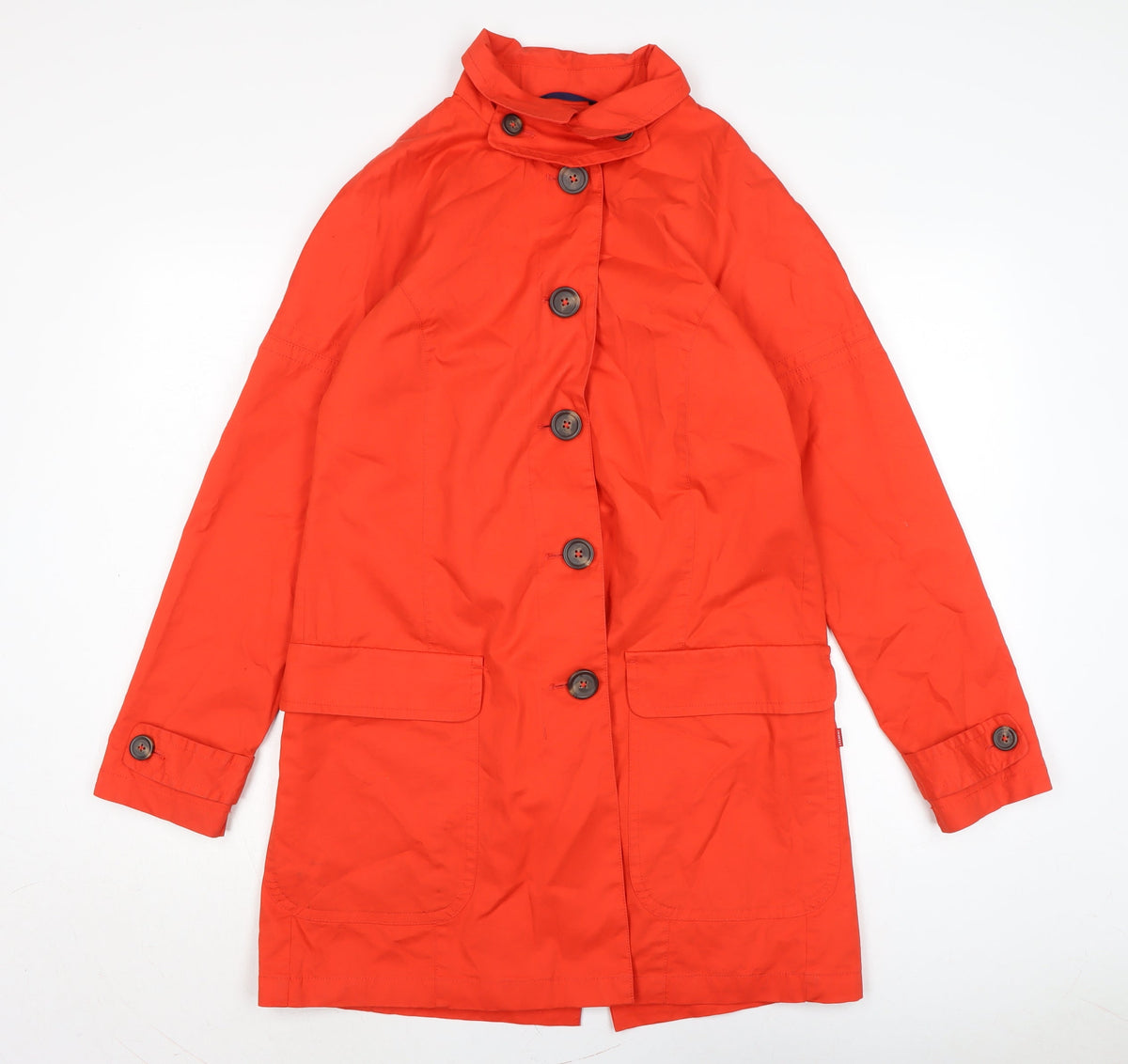 Additional front view of Vackpoy women’s orange trench coat coat, size M, button