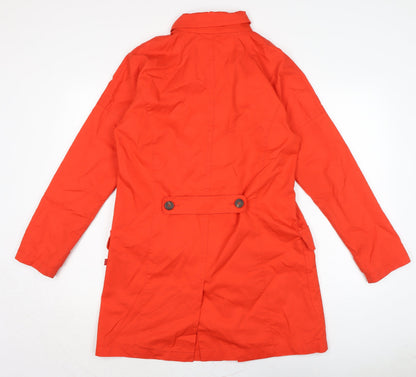 Back view of Vackpoy women’s orange trench coat coat, size M, button