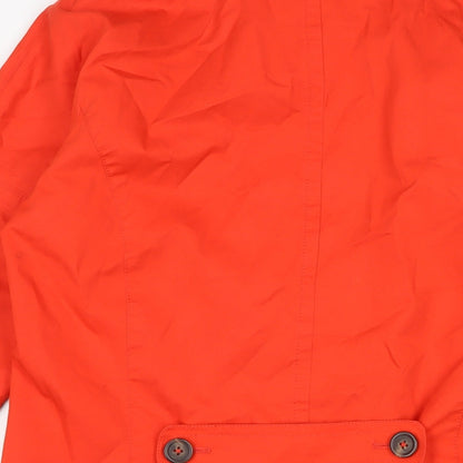 Brand and care label for Vackpoy women’s orange trench coat coat, size M, button