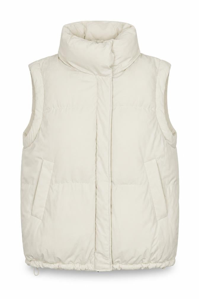 Front view of Berksha women’s ivory gilet waistcoat, size L, zip