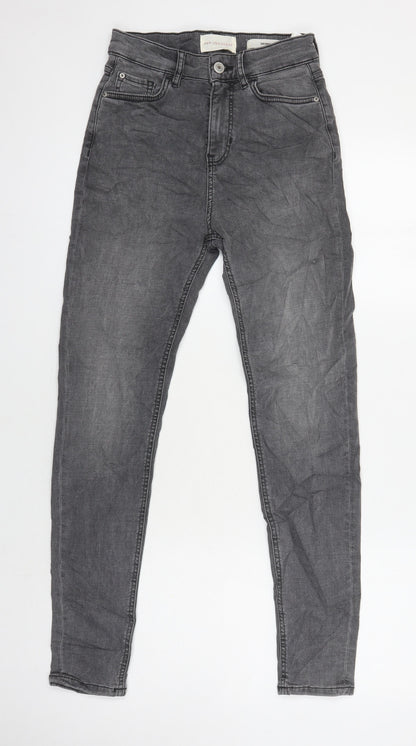 M&S Womens Grey Cotton Skinny Jeans Size 8 L27 in Regular