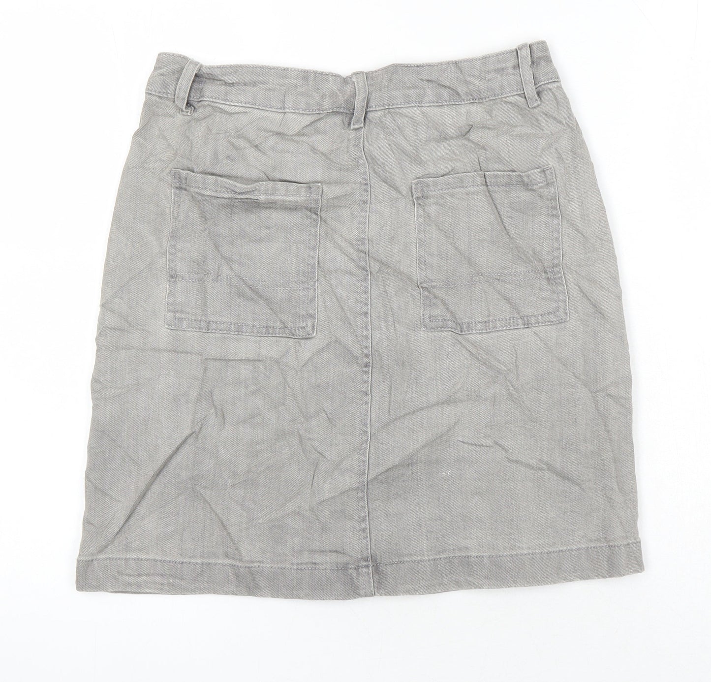 M&S Womens Grey Cotton A-Line Skirt Size 8