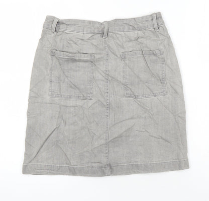 M&S Womens Grey Cotton A-Line Skirt Size 8
