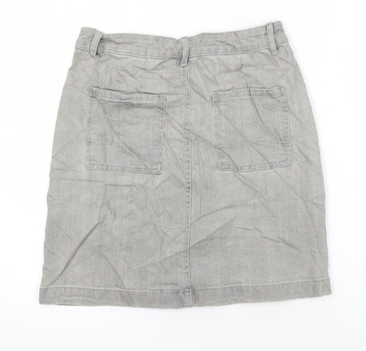 M&S Womens Grey Cotton A-Line Skirt Size 8