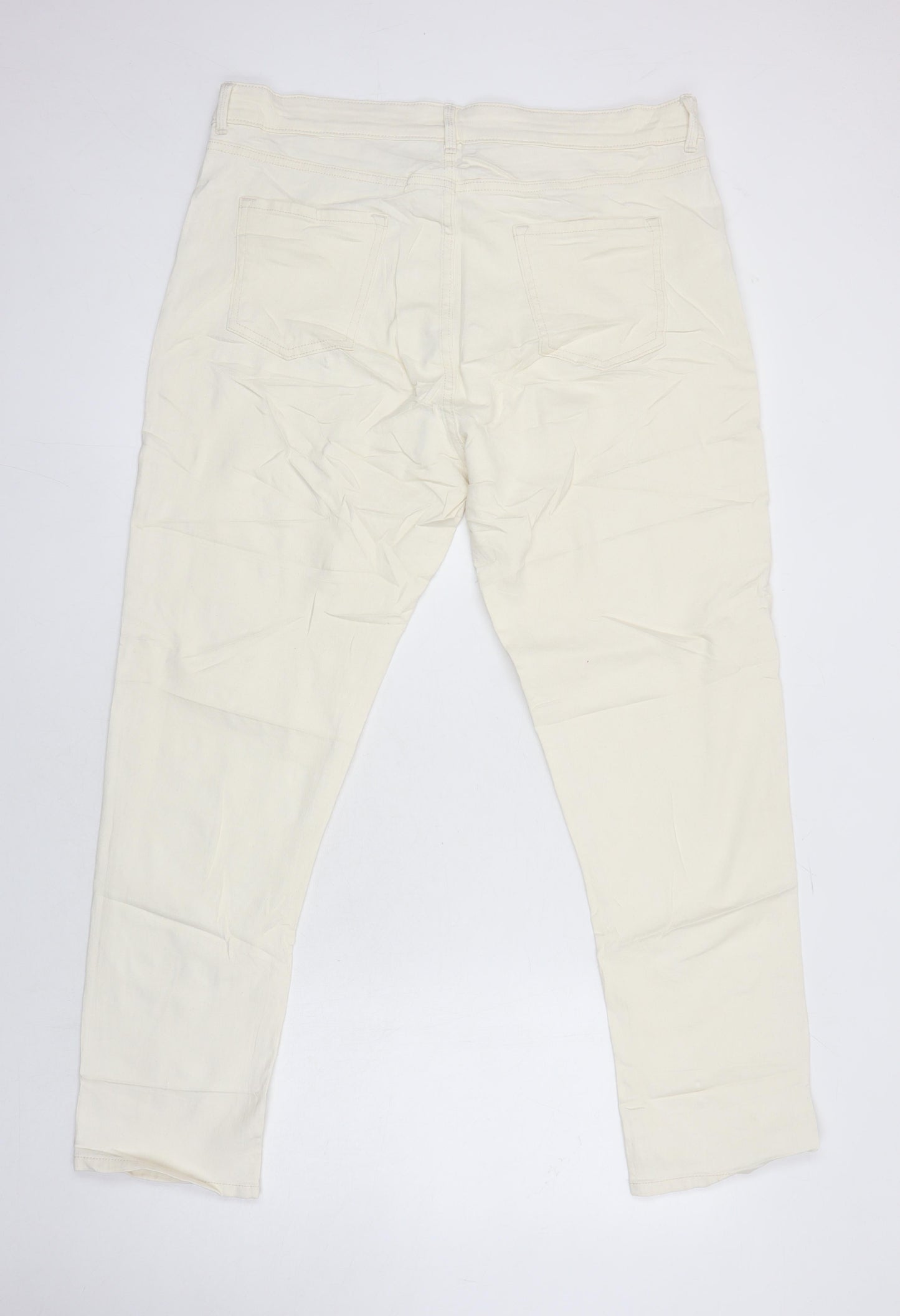 M&S Womens Ivory Herringbone Cotton Tapered Jeans Size 18 L28 in Regular