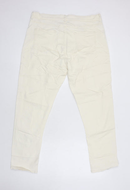 M&S Womens Ivory Herringbone Cotton Tapered Jeans Size 18 L28 in Regular