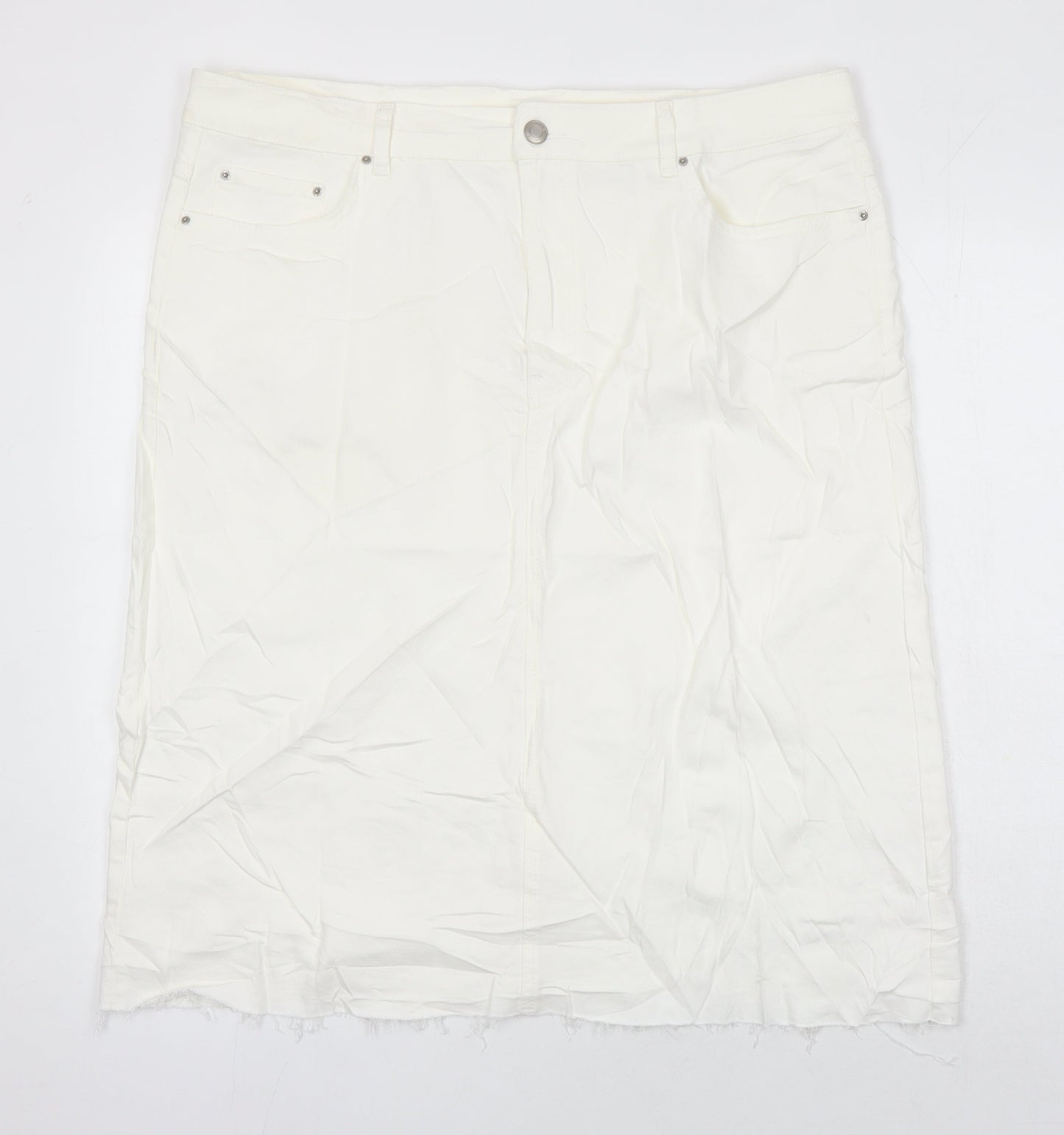 M&S Womens Ivory Cotton A-Line Skirt Size 20 in