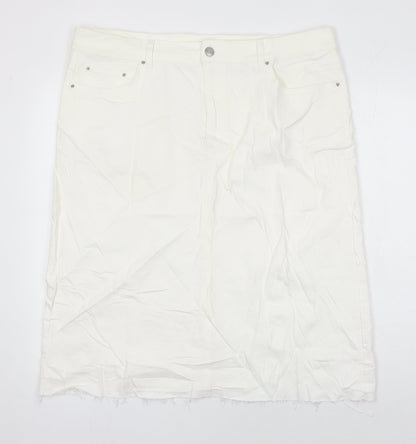 M&S Womens Ivory Cotton A-Line Skirt Size 20 in