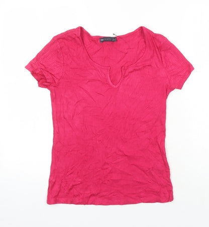 M&S Womens Pink Viscose Basic T-Shirt Size 10 Sweetheart