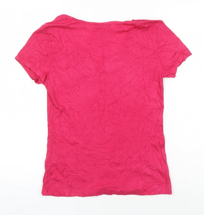 M&S Womens Pink Viscose Basic T-Shirt Size 10 Sweetheart