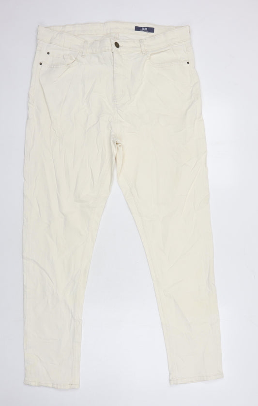 M&S Womens Ivory Cotton Tapered Jeans Size 18 L28.5 in Regular