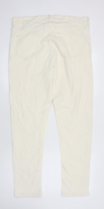 M&S Womens Ivory Cotton Tapered Jeans Size 18 L28.5 in Regular