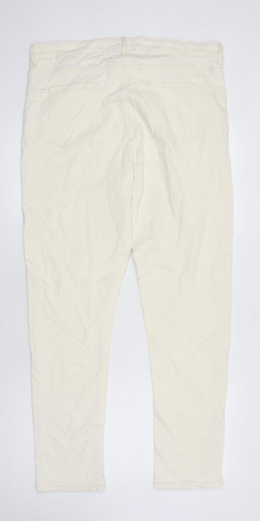 M&S Womens Ivory Cotton Tapered Jeans Size 18 L28.5 in Regular