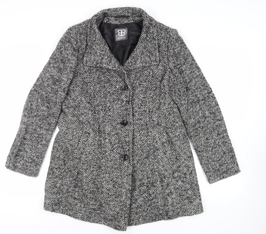 Basler Womens Grey Herringbone Tweed Overcoat Size M