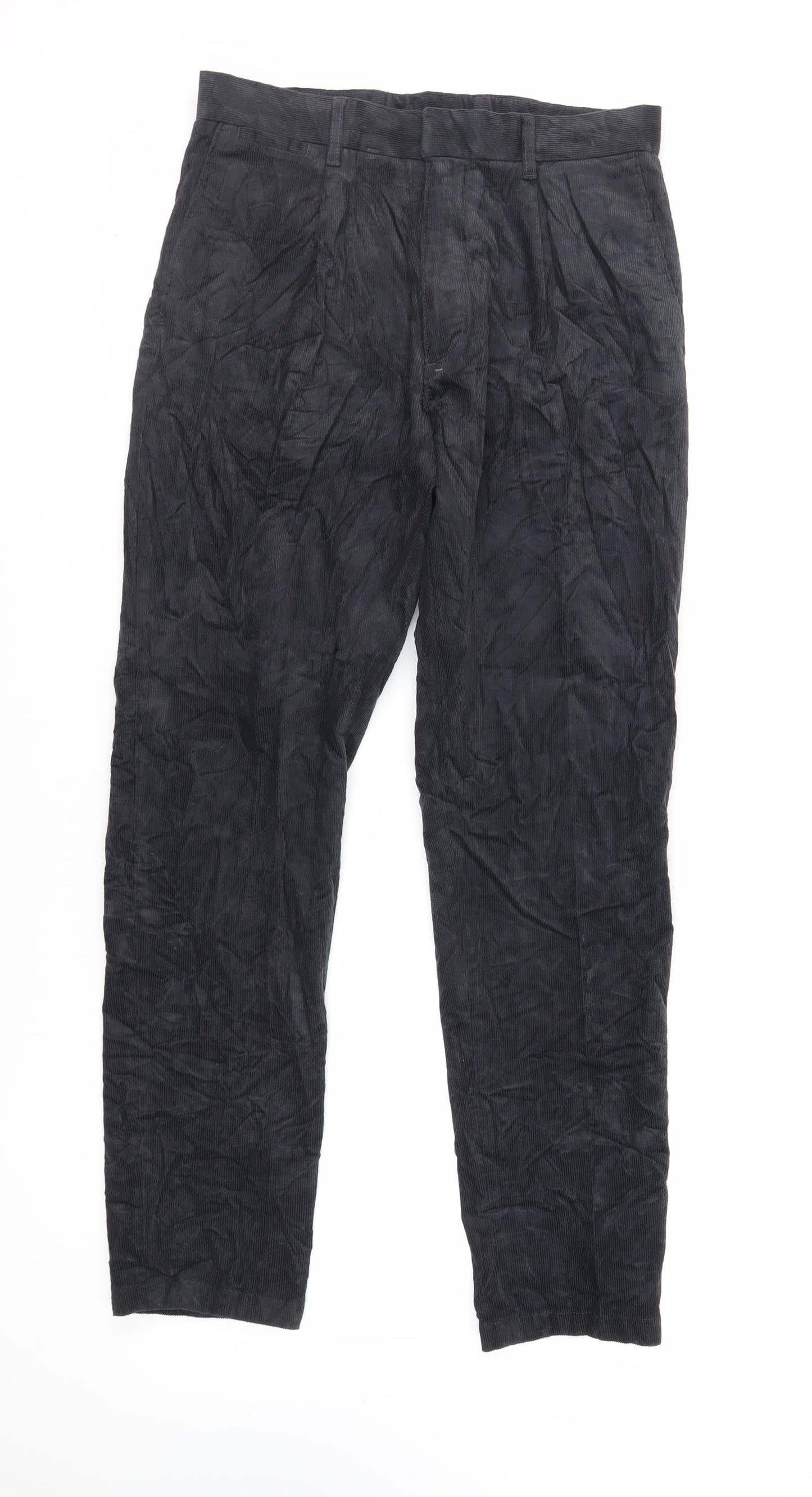 Marks and Spencer Mens Black Cotton Trousers Size 30 in L31 in Regular Zip