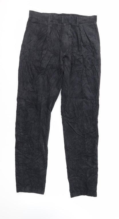 Marks and Spencer Mens Black Cotton Trousers Size 30 in L31 in Regular Zip