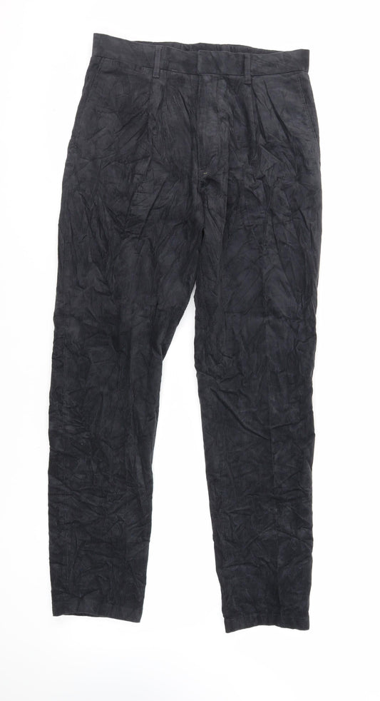 Marks and Spencer Mens Black Cotton Trousers Size 30 in L31 in Regular Zip