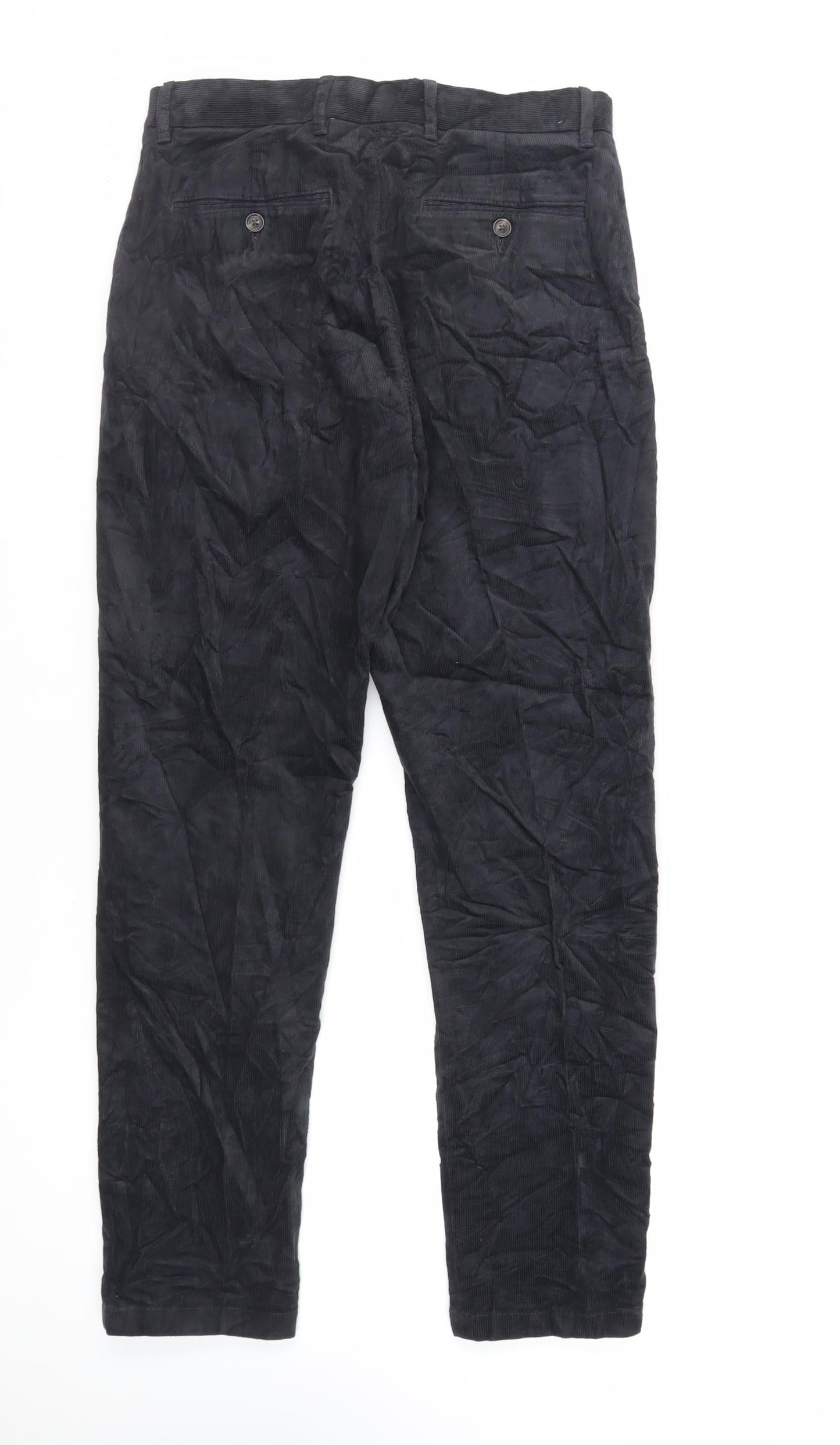 Marks and Spencer Mens Black Cotton Trousers Size 30 in L31 in Regular Zip