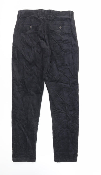 Marks and Spencer Mens Black Cotton Trousers Size 30 in L31 in Regular Zip