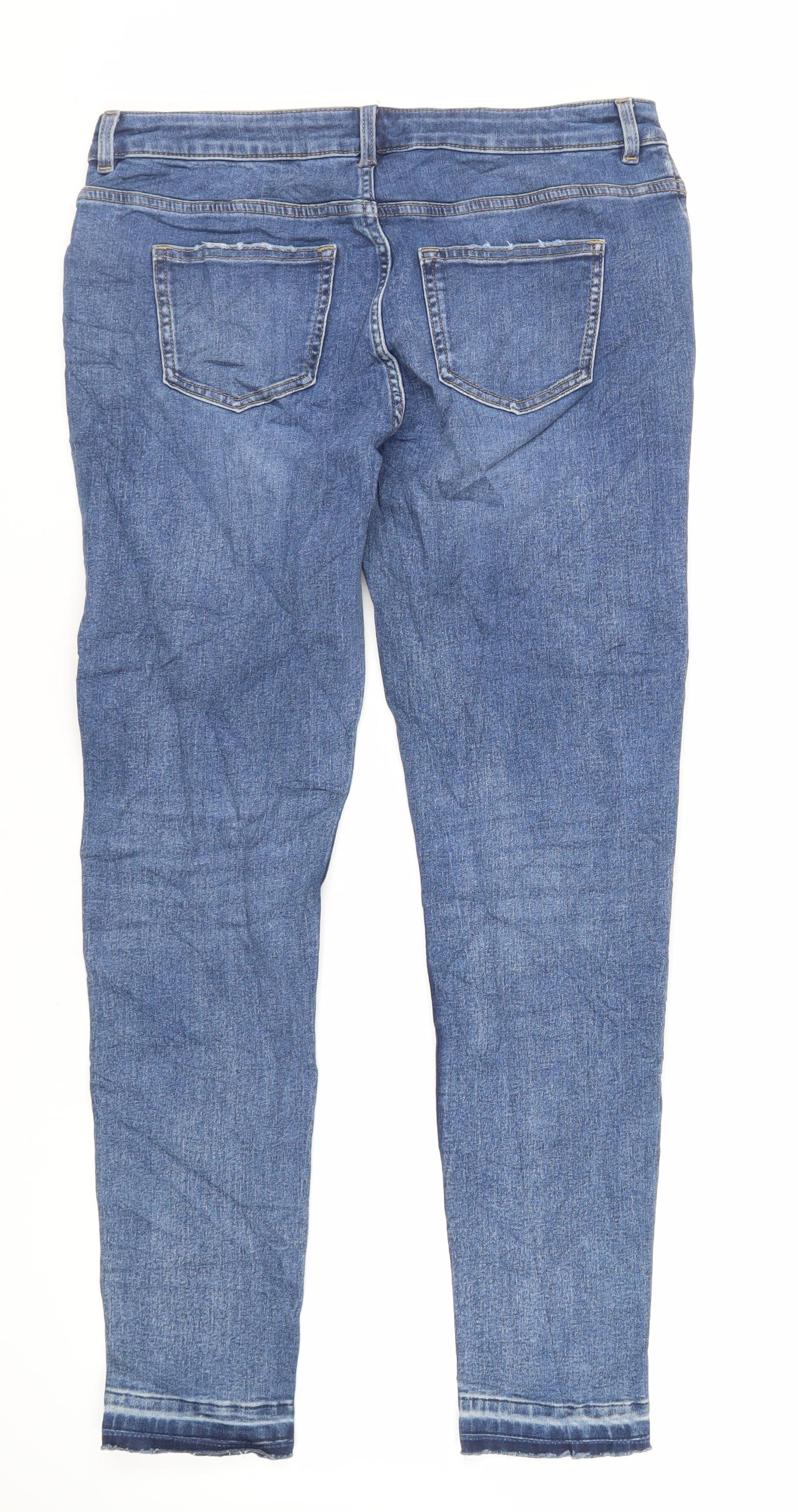 Marks and Spencer Girls Blue Cotton Skinny Jeans Size 15 Years Regular Zip - Raw Hem