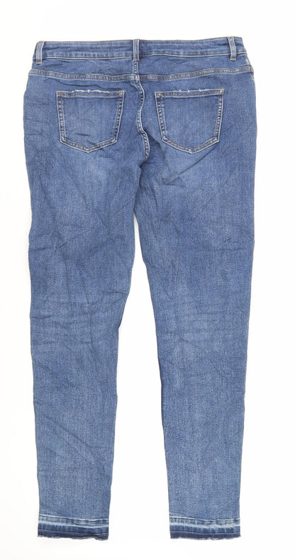 Marks and Spencer Girls Blue Cotton Skinny Jeans Size 15 Years Regular Zip - Raw Hem