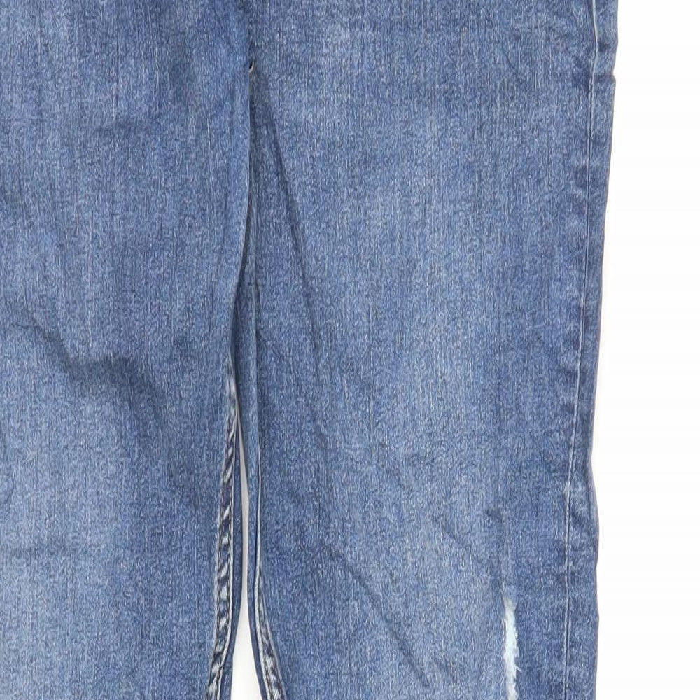 Marks and Spencer Girls Blue Cotton Skinny Jeans Size 15 Years Regular Zip - Raw Hem
