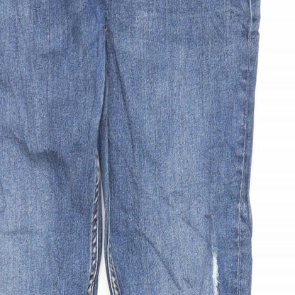 Marks and Spencer Girls Blue Cotton Skinny Jeans Size 15 Years Regular Zip - Raw Hem