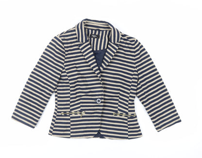 M&Co Womens Beige Striped Jacket Blazer Size 8 Button