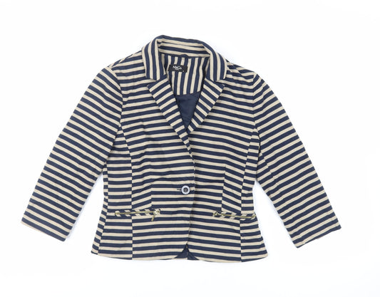 M&Co Womens Beige Striped Jacket Blazer Size 8 Button