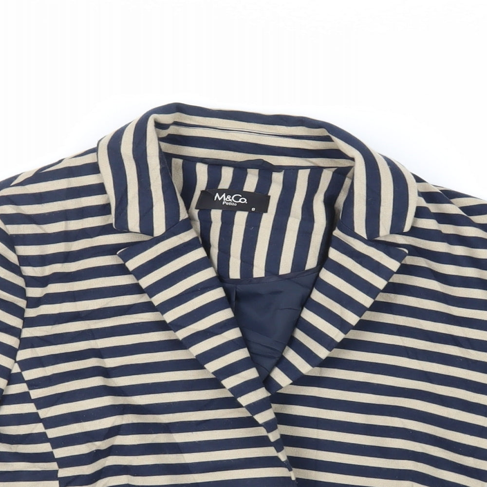 M&Co Womens Beige Striped Jacket Blazer Size 8 Button