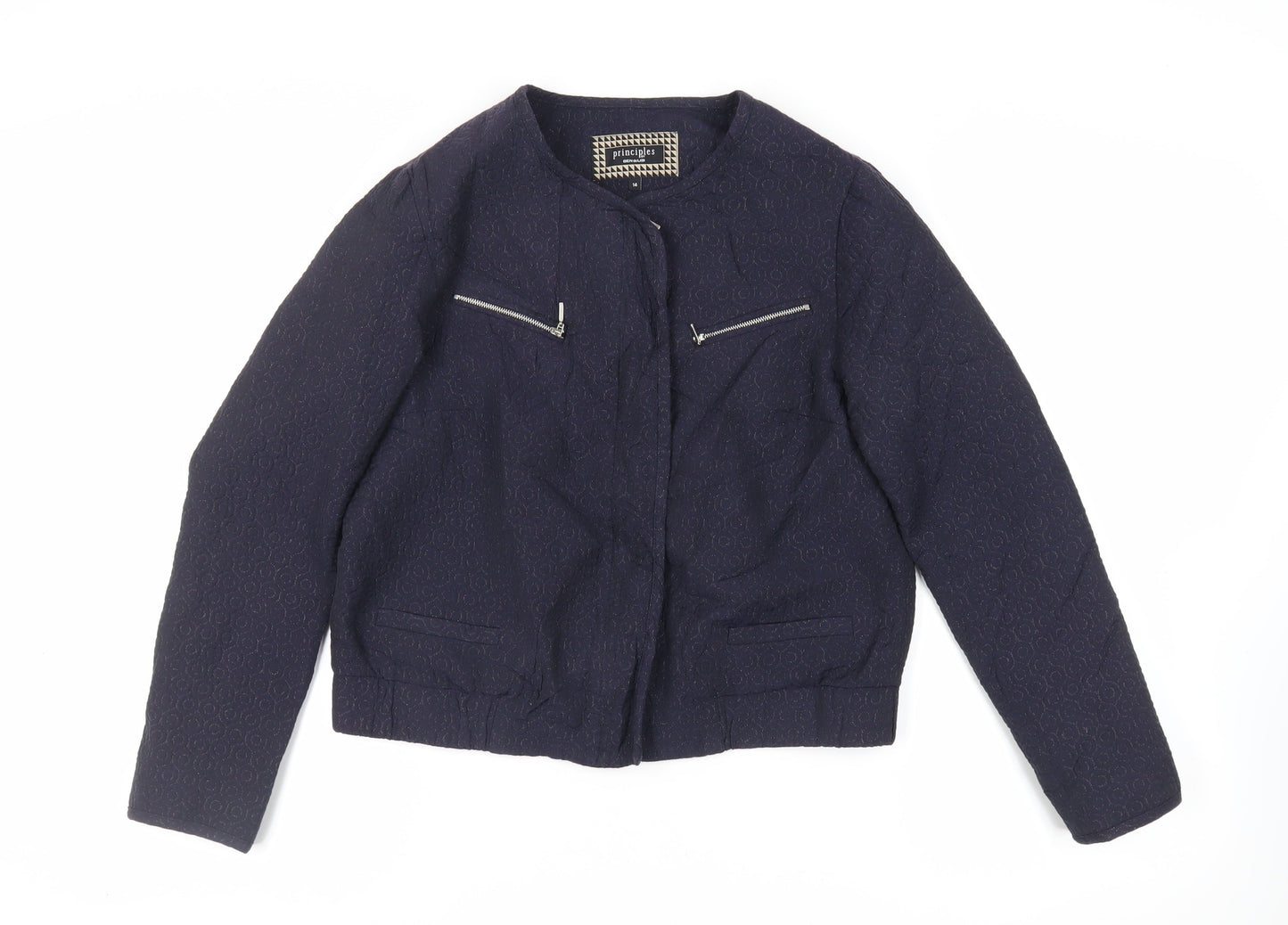 Principles Womens Blue Geometric Jacket Size 14 Zip - Textured