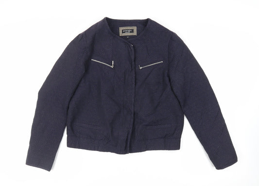 Principles Womens Blue Geometric Jacket Size 14 Zip - Textured