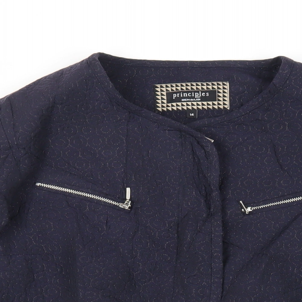 Principles Womens Blue Geometric Jacket Size 14 Zip - Textured