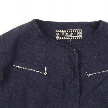 Principles Womens Blue Geometric Jacket Size 14 Zip - Textured