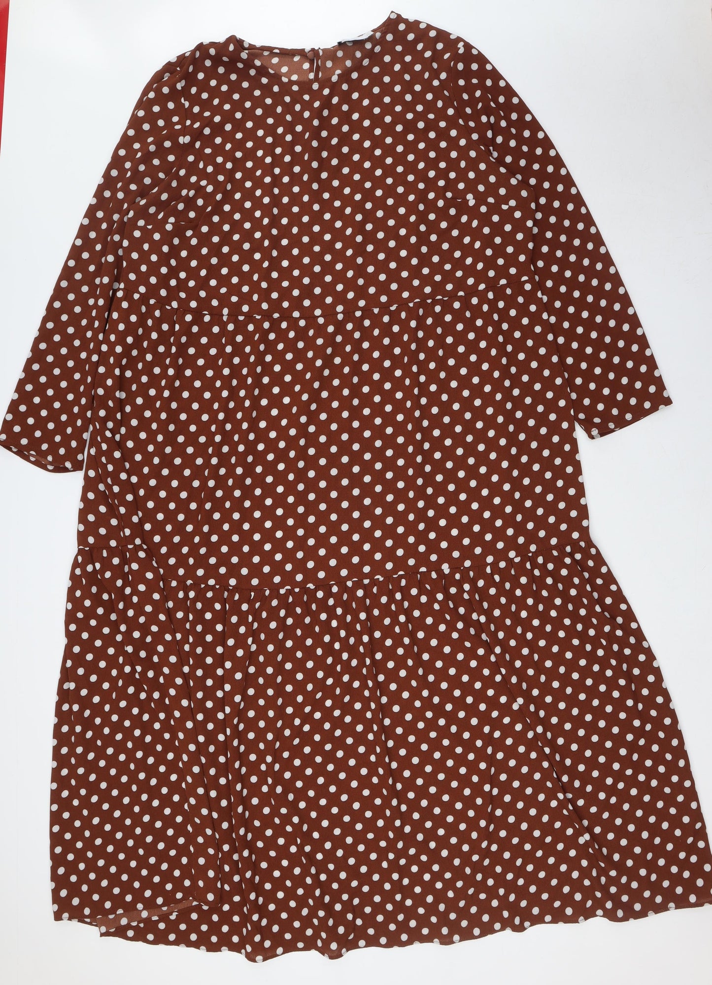 ASOS Womens Brown Polka Dot Polyester A-Line Size 22 Round Neck