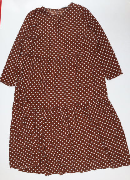 ASOS Womens Brown Polka Dot Polyester A-Line Size 22 Round Neck