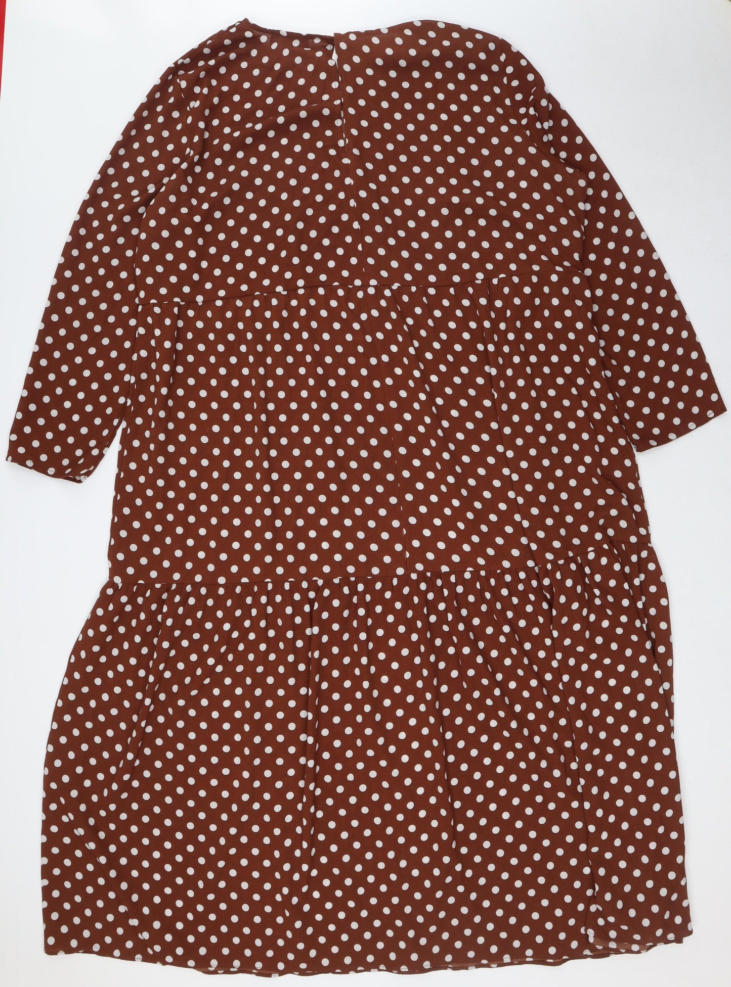ASOS Womens Brown Polka Dot Polyester A-Line Size 22 Round Neck