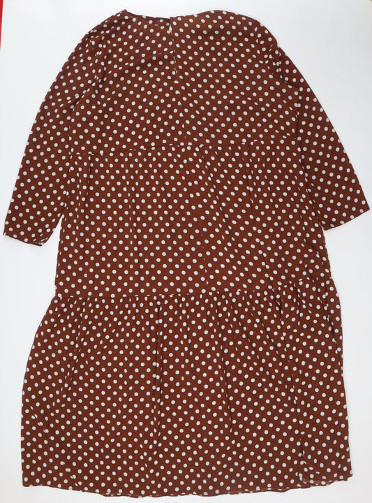 ASOS Womens Brown Polka Dot Polyester A-Line Size 22 Round Neck