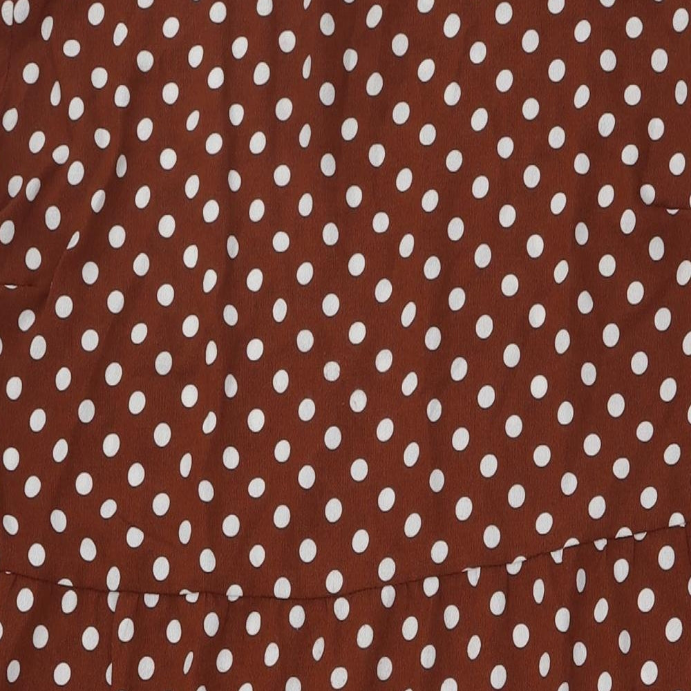 ASOS Womens Brown Polka Dot Polyester A-Line Size 22 Round Neck