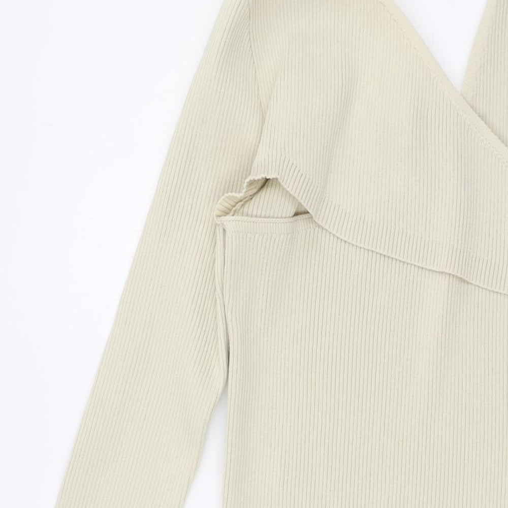 PRETTYLITTLETHING Womens Ivory Polyester Pencil Dress Size M One Shoulder