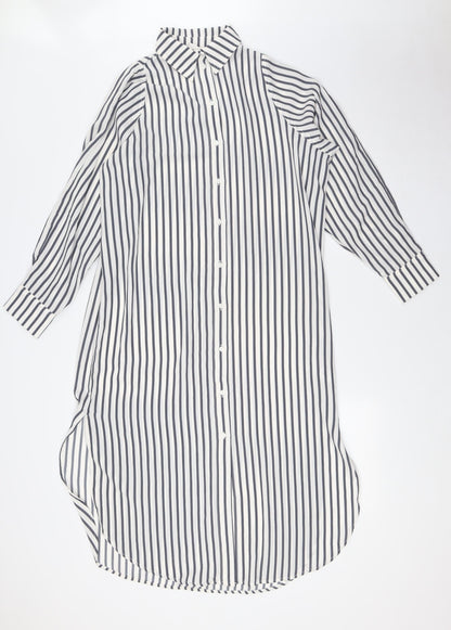 H&M Womens Ivory Striped Polyester Shirt Dress Size XS Collared Button