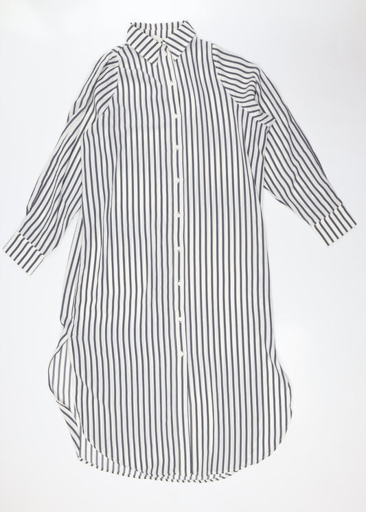H&M Womens Ivory Striped Polyester Shirt Dress Size XS Collared Button