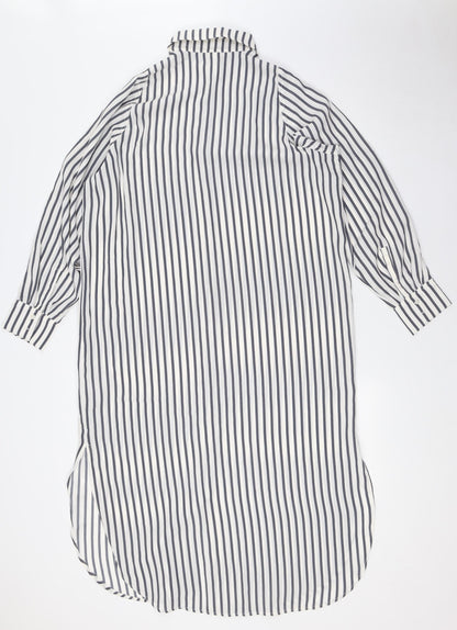 H&M Womens Ivory Striped Polyester Shirt Dress Size XS Collared Button