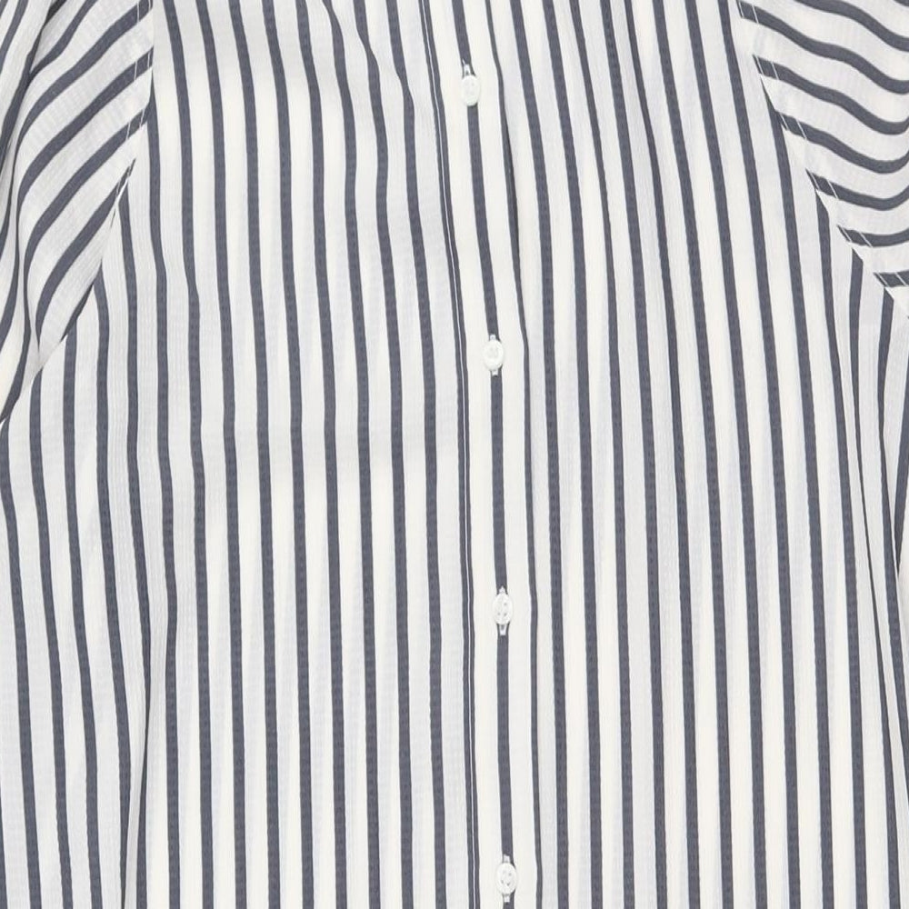 H&M Womens Ivory Striped Polyester Shirt Dress Size XS Collared Button