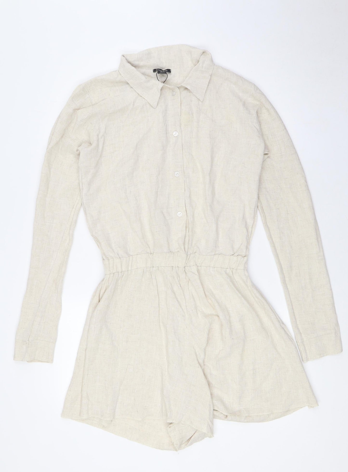 Boohoo Womens Beige Viscose Playsuit One-Piece Size 12 L3 in Button