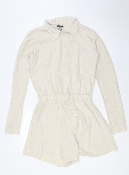 Boohoo Womens Beige Viscose Playsuit One-Piece Size 12 L3 in Button