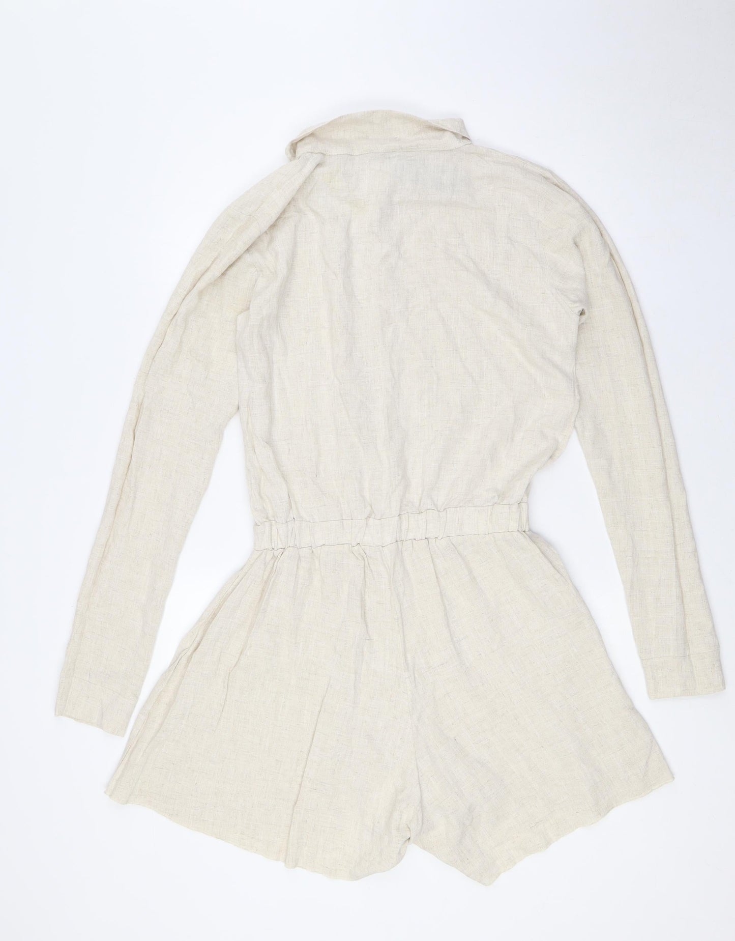 Boohoo Womens Beige Viscose Playsuit One-Piece Size 12 L3 in Button