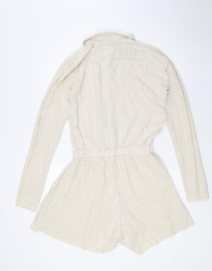 Boohoo Womens Beige Viscose Playsuit One-Piece Size 12 L3 in Button